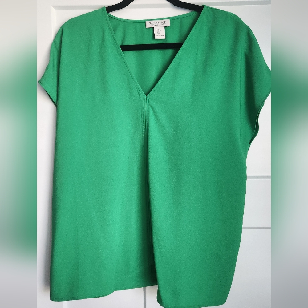 0008.  Rachel Zoe Green Short Sleeve Blouse, Size Large